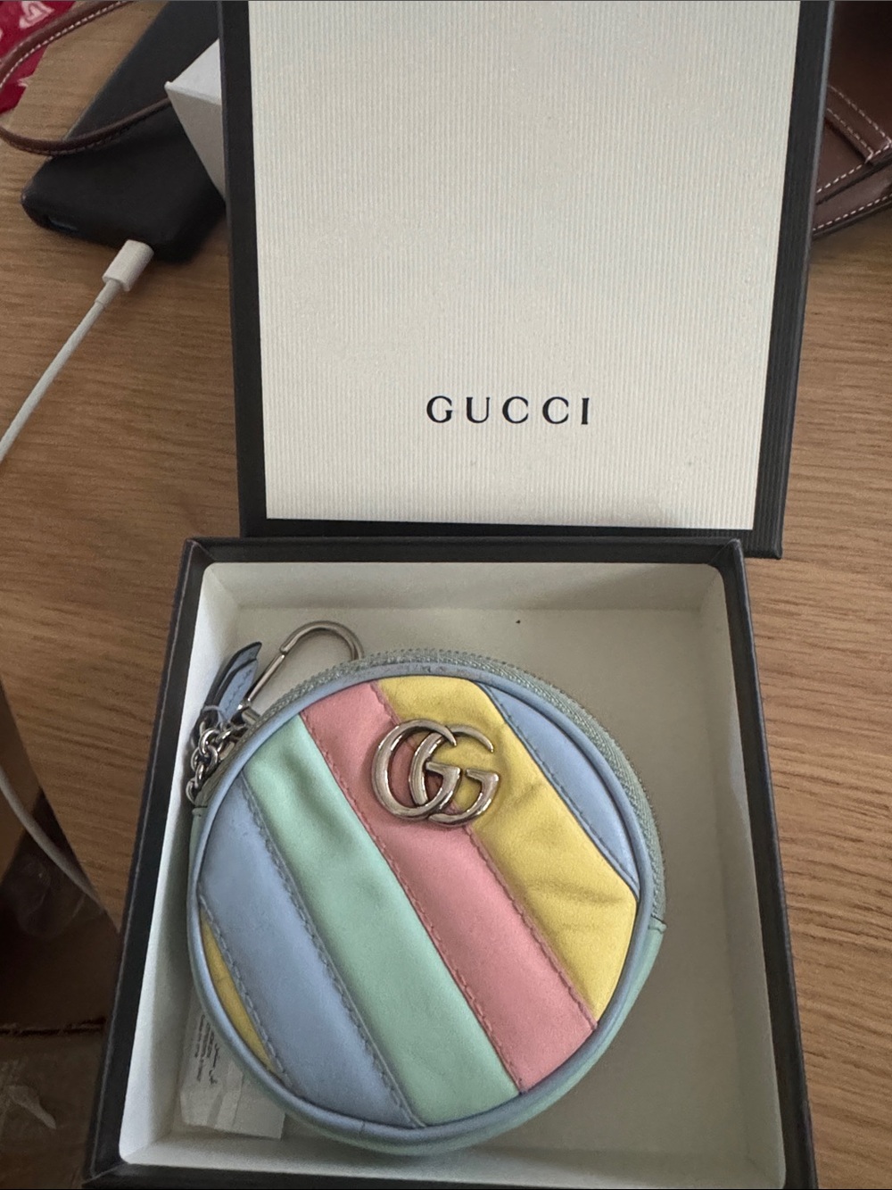 Gucci Pastel Stripe GG Marmont Round Coin Pouch